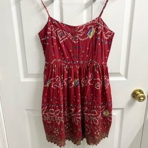 Free People Embroidered Boho Mini Dress Small Red Gold